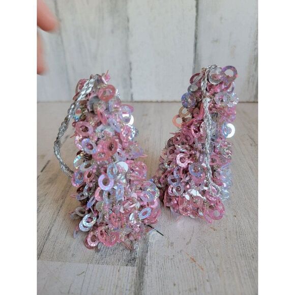 Pink sequin tree ornament set Xmas glitter cute unique - Picture 3 of 7